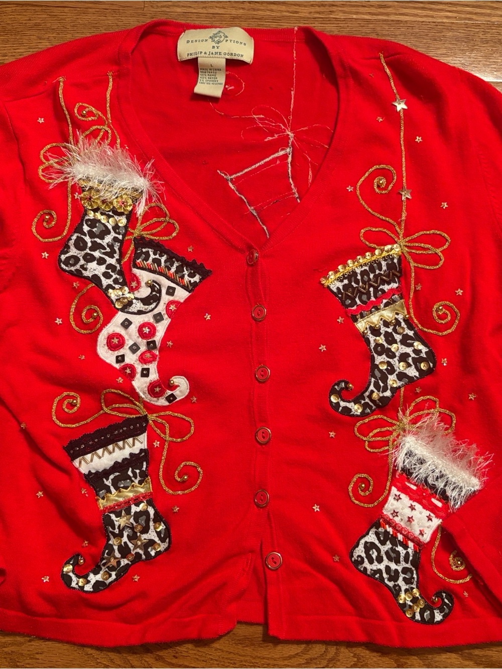 Women’s Red Embellished Holiday Christmas Cardigan Sweater